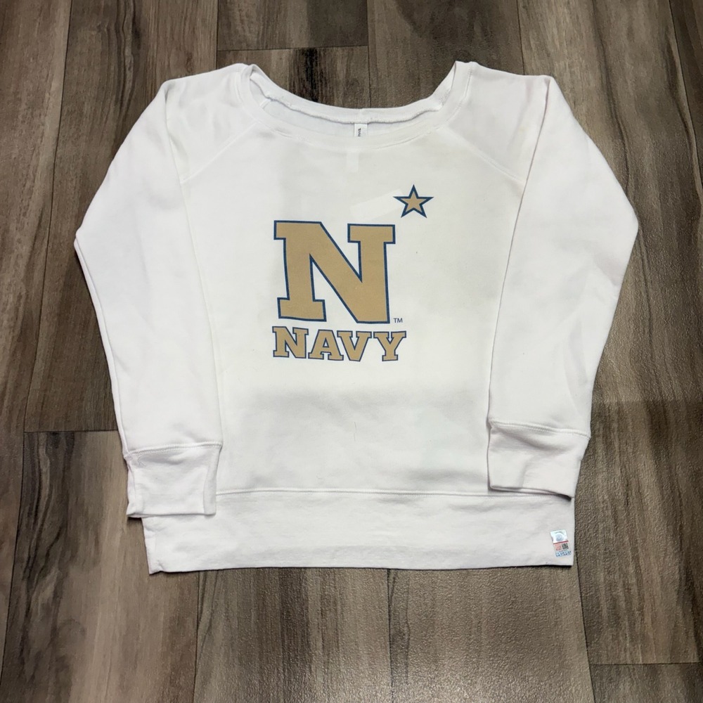 Bella Canvas Navy Midshipmen Sweatshirt White Scoop Neck Raglan Fleece Medium